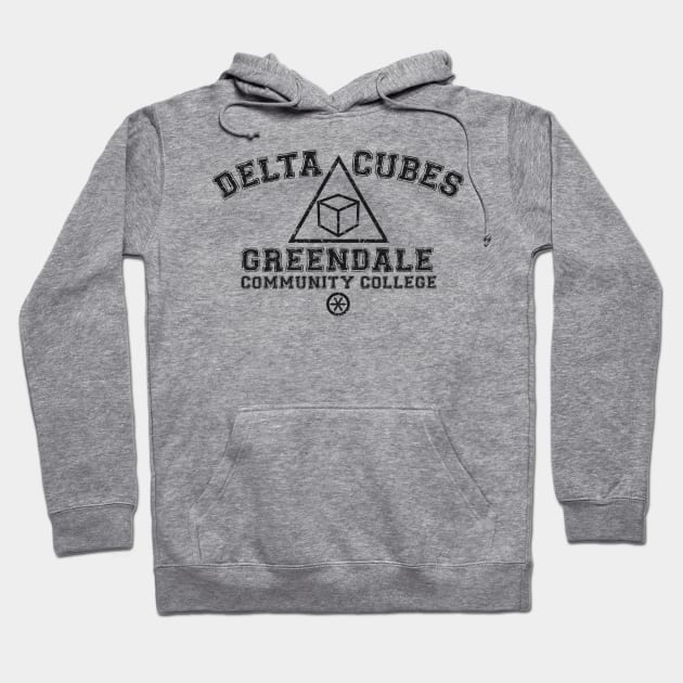 Greendale Delta Cubes Fraternity (dark print) Hoodie by kgullholmen